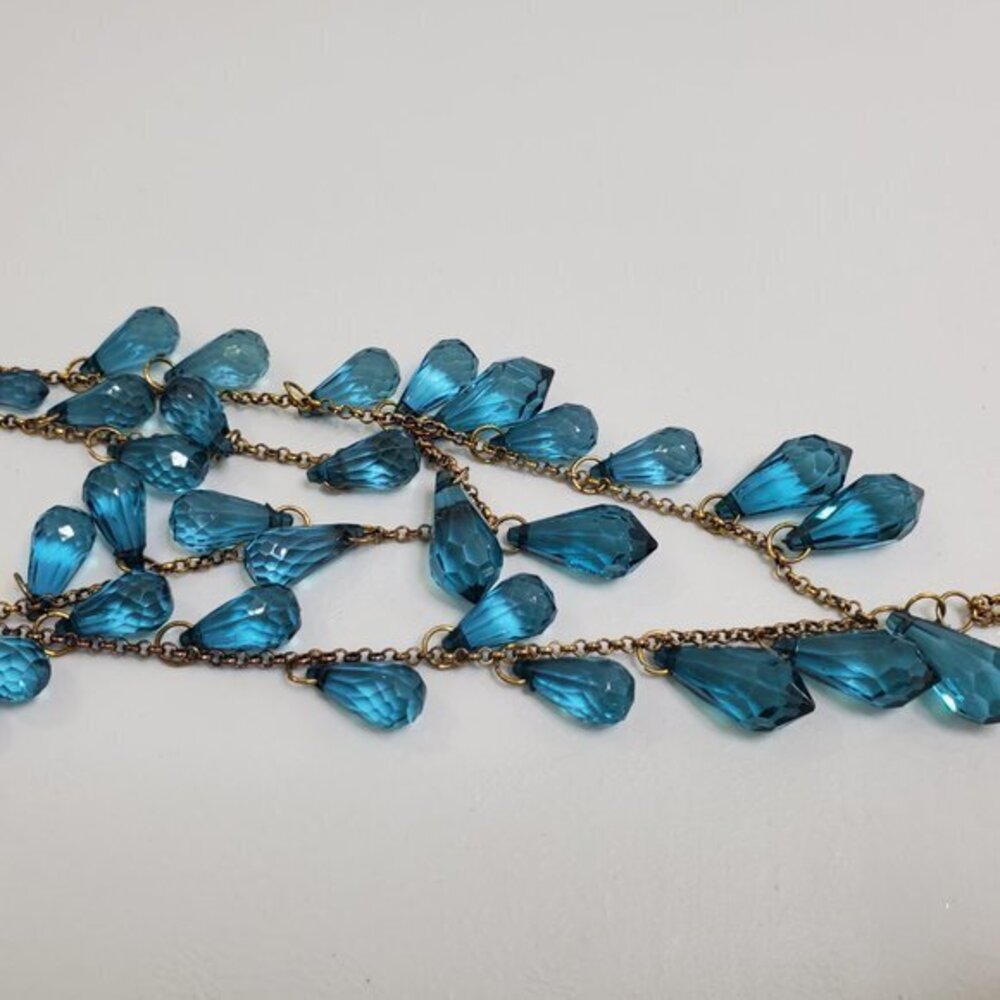 Blue Beaded Necklace Statement Chain Drop Dangle‎ F - Picture 3 of 7